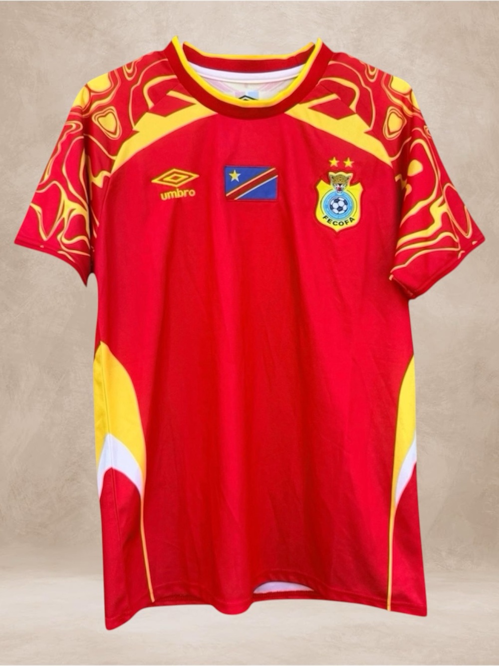 Umbro DR Congo Red and Yellow Unisex Soccer Jersey with Graphic Shoulders